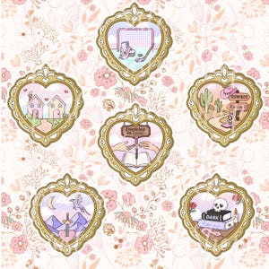 Marcos vintage de libros con corazones - Pegatinas inspiradas en el tropo literario de Coquette