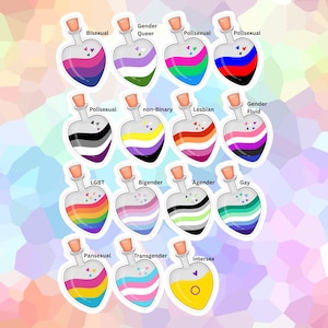 LGBTQIA PRIDE Cutesy Love Potion-stickers - water- en lichtbestendig
