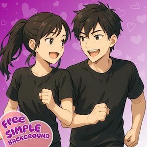 Casal Personalizado Anime PFP | Retrato de Anime Fofo, Personagem Original, Arte de Mangá | Presente de Aniversário ou Dia dos Namorados, Ícone do Discord, Encomenda de Personagens Originais