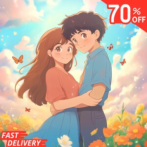 Custom Ghibli Style Anime Portrait – Personalized Art from Photo for Couples, Families & Pets, Anniversary, Wedding, or Mother’s Day Gift