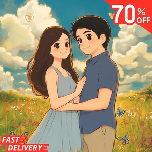 Custom Ghibli Style Anime Portrait – Personalized Art from Photo for Couples, Families & Pets, Anniversary, Wedding, or Mother’s Day Gift
