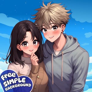 カスタムカップルアニメPFP | かわいいアニメポートレート、オリジナルキャラクター、マンガアート | 記念日やバレンタインギフト、Discordアイコン、OCコミッション