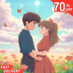 Custom Ghibli Style Anime Portrait – Personalized Art from Photo for Couples, Families & Pets, Anniversary, Wedding, or Mother’s Day Gift