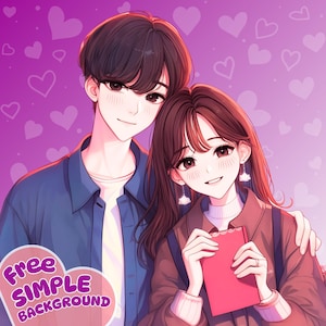 Casal Personalizado Anime PFP | Retrato de Anime Fofo, Personagem Original, Arte de Mangá | Presente de Aniversário ou Dia dos Namorados, Ícone do Discord, Encomenda de Personagens Originais