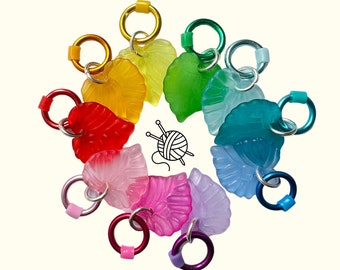 Leaf Stitch Markers for Fall, Rainbow Autumn Leaves - 3 Sizes