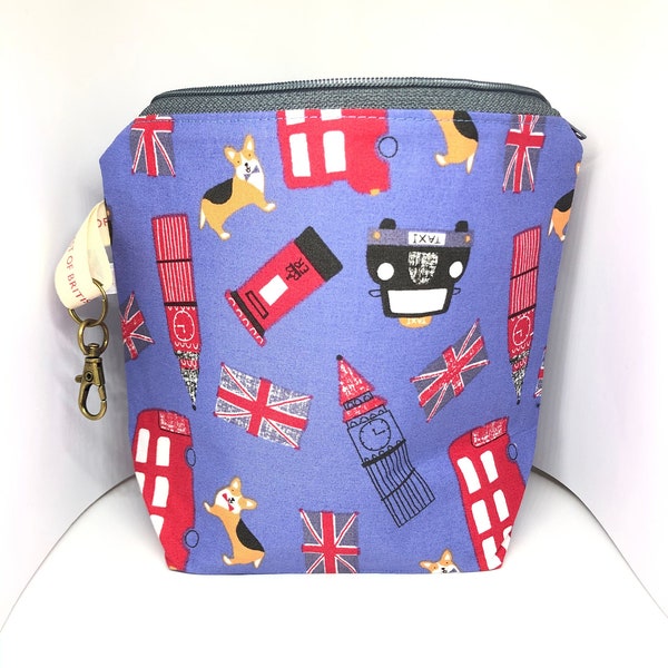 London Knitting Notions Bag with dog fabric - CORGI LONDON