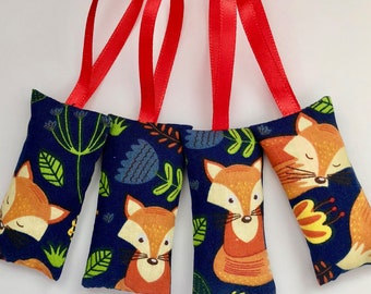 Woodland Fox Lavender Bags with Red Loops - Fragrant Handmade Craft Sachets