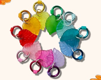 Leaf Stitch Markers for Fall, Rainbow Autumn Leaves - 3 Sizes