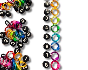 Number Stitch Markers for knitting   - Rainbow Numbers Black Set