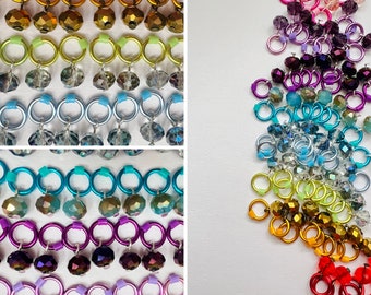 Rainbow Stitch Markers , Crystal Glass markers for Knitting - ENCHANTED GARDEN