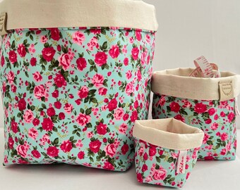 Storage Baskets , Fabric Tubs for Knitting and Crochet Projects - MINT ROSE