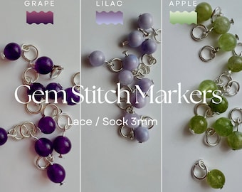 Sock Stitch Markers for Knitting -  GEM STONE - 3mm