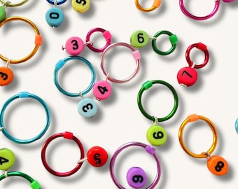Number Stitch Markers, Rainbow,  for knitting   - Rainbow Numbers
