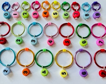 Number Stitch Markers, Rainbow,  for knitting   - RAINBOW NUMBERS