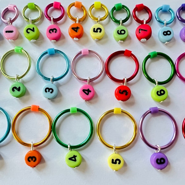 Number Stitch Markers, Rainbow,  for knitting   - RAINBOW NUMBERS