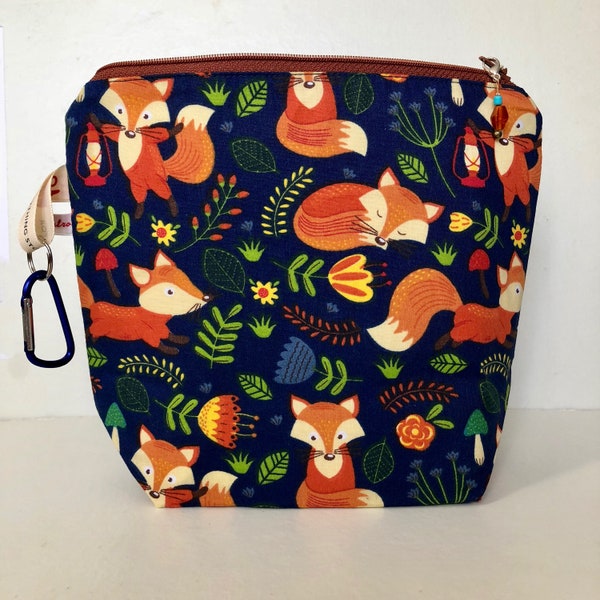 Knitting Project Bag with Zipper  - FALL FOX