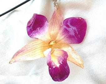Pendentif orchidée véritable, collier orchidée en résine, bijoux orchidées, pendentif fleur véritable, bijoux fleurs faits main, cadeau pour elle, cadeau parfait