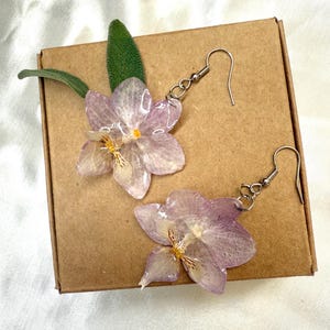 Real Orchid Earrings, Orchid Handmade Earrings,  Floral Earrings, Dangling Earrings, Real Flower Earrings, Gift for Her