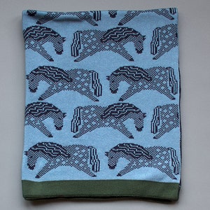 Combed Cotton Baby Blankets Horse - blue