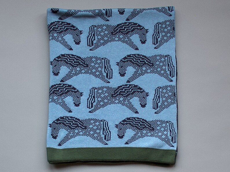 Combed Cotton Baby Blankets Horse - blue