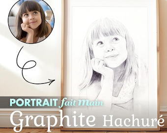 Portrait Hachuré au Graphite, PORTRAIT PERSONNALISE 100% Fait Main, Dessin à partir de Photo(s), Cadeau Unique et Original