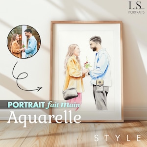 Portrait Aquarelle, PORTRAIT PERSONNALISE 100% Fait Main, Dessin à partir de Photo(s), Cadeau Unique et Original
