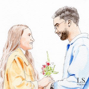 Gepersonaliseerd aquarelportret, 100% handgemaakt, tekening van foto('s), uniek en origineel cadeau