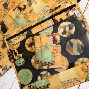 Teresa Kogut Whimsy Witch Halloween Fabric Project Bag Cross Stitching Case Crafting Organization Floss Keep included