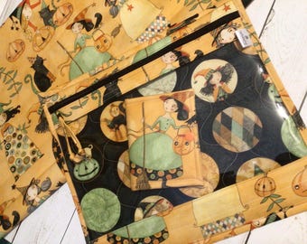 Teresa Kogut Whimsy Witch Halloween Fabric Project Bag Cross Stitching Case Crafting Organization Floss Keep included