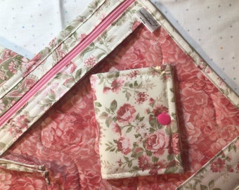 NEW Vintage style pink paisley Fabric Project Bag Cross Stitching Case Crafting Organization Floss Keep included