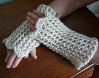 Ivory / Off White Fingerless Gloves Medium Length with a Pretty Shell Edge.  Matching Boot Cuffs Available