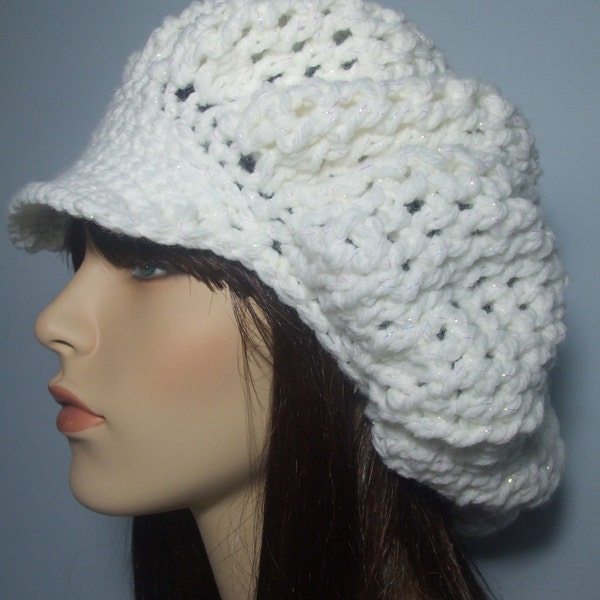 Wool Blend, Super Soft and Warm Newsboy Messenger Hat. Has Just a Little Sparkle to it.  Just like Fresh Fallen Snow. Item 8