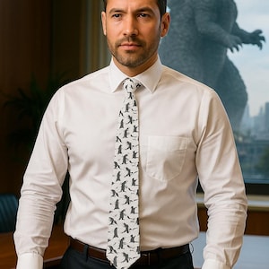 King of Monsters Necktie – Kaiju Pattern Tie for Work, Weddings & Fan Conventions - Black