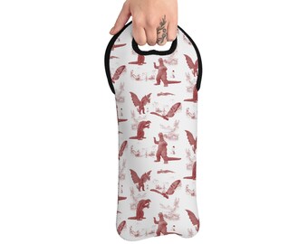 King of Monsters Wine Tote Bag - Godzilla Kaiju Reusable Bottle Carrier, Gift for Wine Lovers, Red