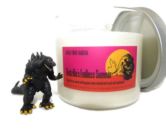 Godzilla's Endless Summer Scented Candle, Water, Citrus and Bergamot scented Candle , 100% Soy Candle, 40 hour burn time
