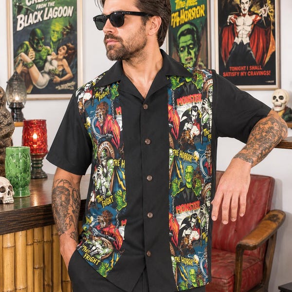 Classic Monsters Shirt, Men's  Size Small to 6XL, Dracula, Mummy, Wolfman, and Frankenstein's Monster, Universal Monsters 100% Cotton
