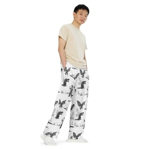 King of Monsters Wide-leg pants, Unisex Lounger Pants Size Medium, Black, Godzilla, Gamera, King Ghidorah, Mothra, Custom Made to Order