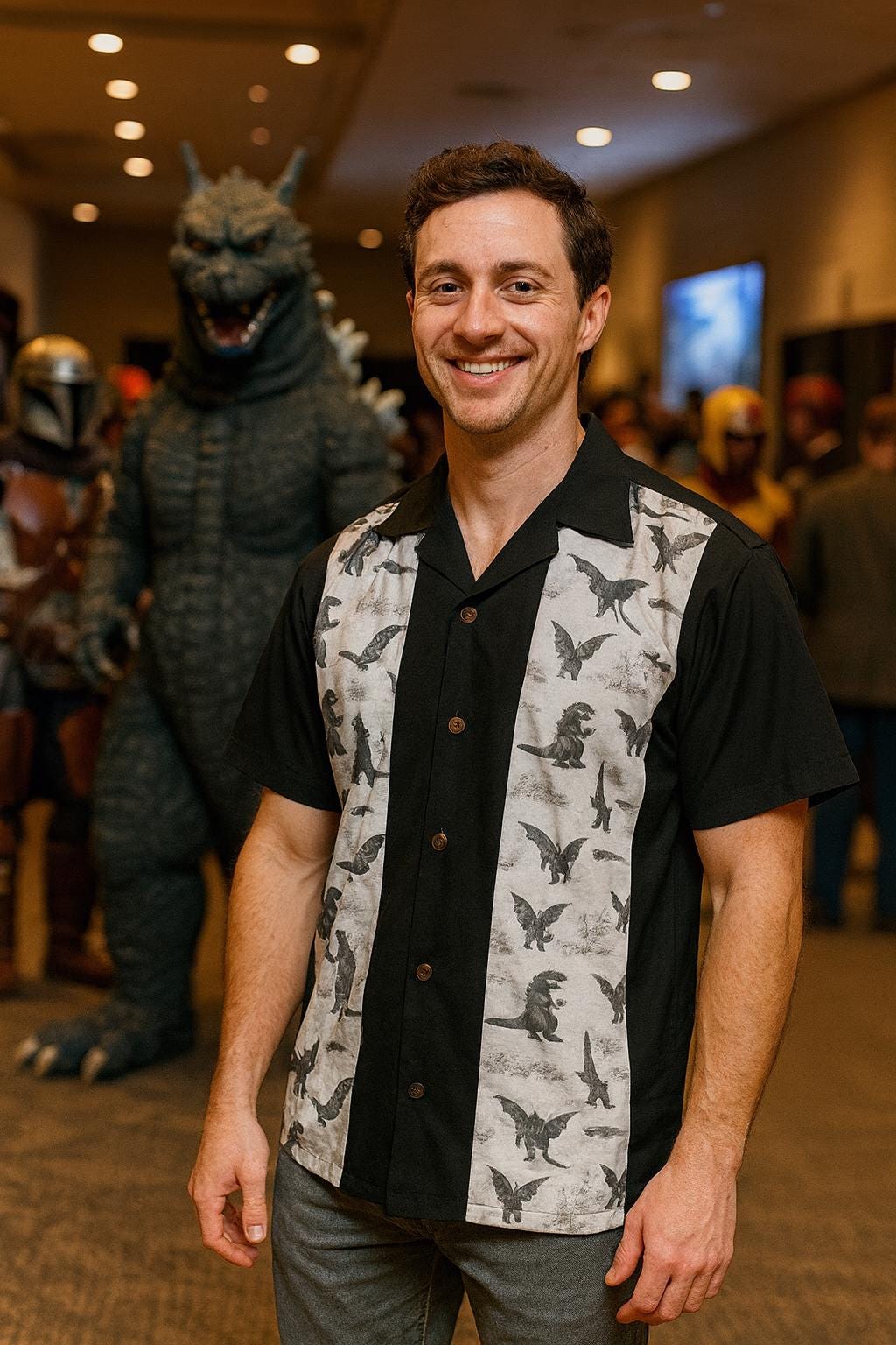 godzilla dress shirt Godzilla Big Boys Matching Family Hawaiian Button Down Dress Shirt Blue 16