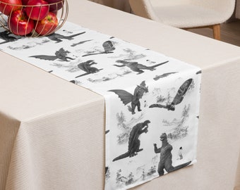 King of Monsters Table runner Black 90 x 16 Godzilla, Gamera, King Ghidorah, Mothra, Custom Made to Order