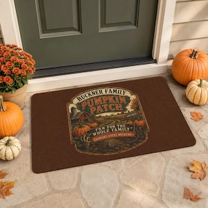 Buckner Family Pumpkin Patch Doormat, Halloween Horror Decor, Rustic Fall Welcome Mat, Indoor Outdoor Entry Rug, 18 x 30