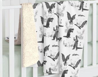 King of Monsters Sherpa Fleece Blanket, Godzilla Kaiju Sherpa Blanket – Ultra Soft Fleece Throw, 2 Sizes - Black