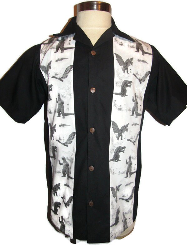 godzilla dress shirt Men's Japanese Godzilla Wave Art Short Sleeve Shirt