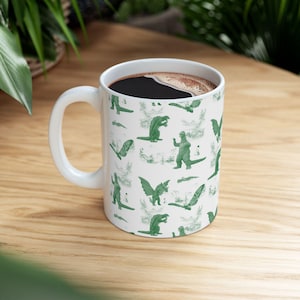 King of Monsters Ceramic Mug, 11oz, Green, Godzilla, Gamera, King Ghidorah, Mothra, Custom Made to Order