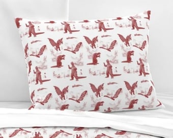 King of Monsters Pillow Sham, Godzilla Kaiju Knife Edge or Flanged Pillow cover, 100% Cotton Sateen