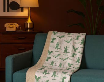 King of Monsters Sherpa Fleece Blanket, Godzilla Kaiju Sherpa Blanket – Ultra Soft Fleece Throw, 2 Sizes, Green