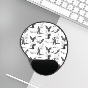 King of Monsters Mouse Pad With Wrist Rest, Black, Godzilla, Mothra, and King Ghidorah