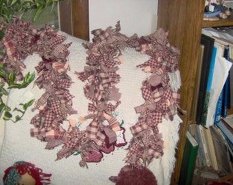 3 foot burgundy and tan garland  with homespun and burlap.