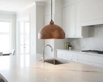 Hammered Copper Pendant Light | Handmade Moroccan Hanging Lamp | Boho Ceiling Light | Artisan Kitchen Island Lamp | Rustic Home Decor Gift