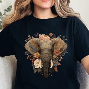 Vintage Elephant Floral T-Shirt for Nature Lovers, Boho Safari Animal Graphic Tee with Wildflowers, Aesthetic Wildlife Unisex Shirt