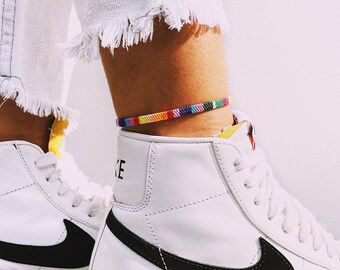 Beach Anklet for Women and Men Boho Surfer Ankle Bracelet - Womens Ankle Bracelet - Handmade Festival Jewelry - Waterproof - Rainbow